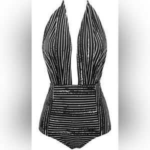 COCOSHIP Retro One Piece Backless Bather Swimsuit High Waisted PinUp - XL